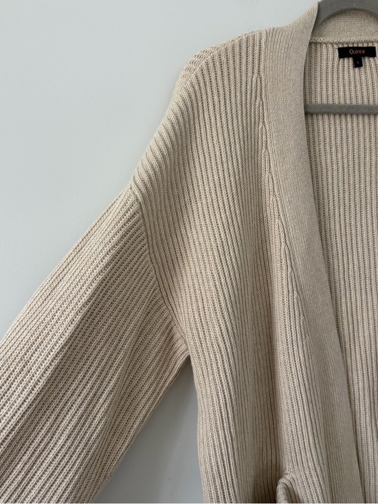 Quince Organic Cotton Oversized Knit Ribbed Cardigan Sweater Speckled Beige L - Picture 2 of 9